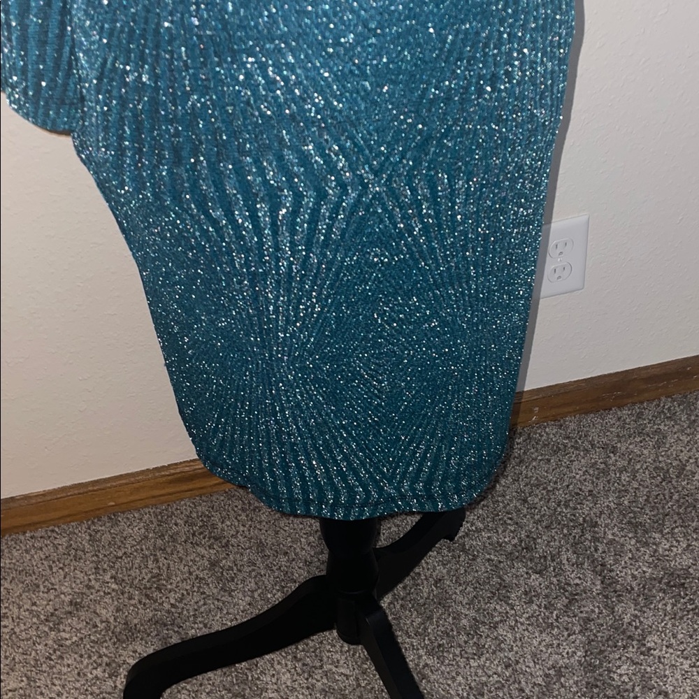 Trixxi Shimmering Teal Long Sleeve Dress - Picture 4 of 8